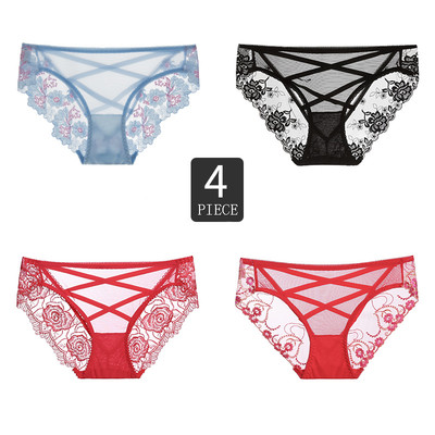Set 4 bikini dama din dantela cu decor floral