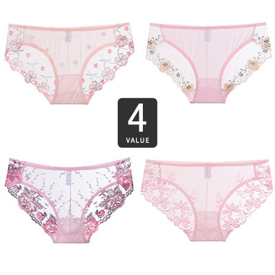 Set 4 bikini dama din dantela cu decor floral