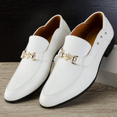 Pantofi bărbați ascuțiți cu decor metalic în alb și negru