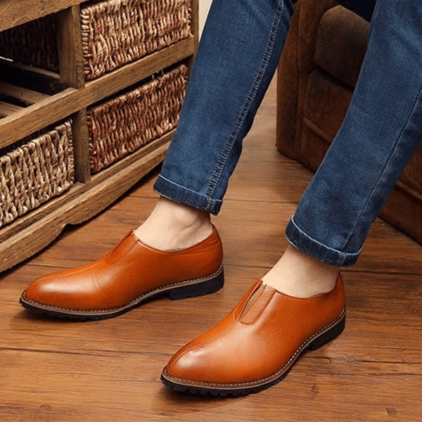 Pantofi barbatesti eleganti fara sireturi in negru si maro