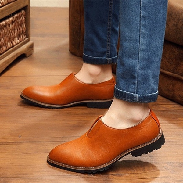 Pantofi barbatesti eleganti fara sireturi in negru si maro