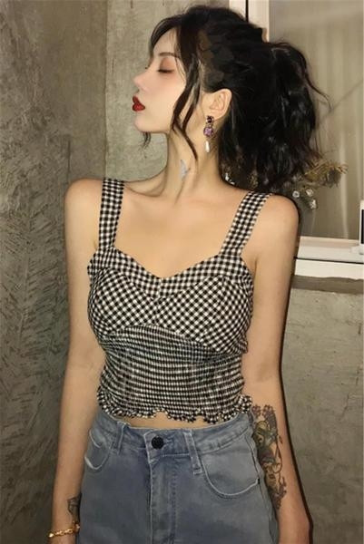 Bustiera dama in carouri cu bretele late