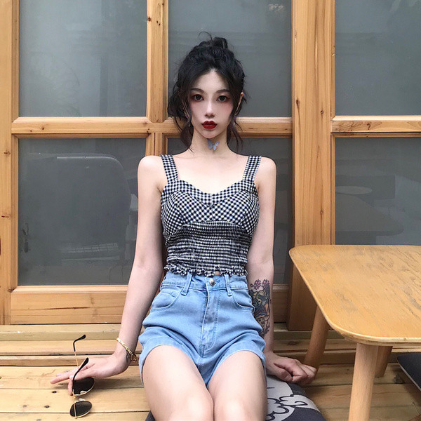 Bustiera dama in carouri cu bretele late