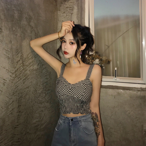 Bustiera dama in carouri cu bretele late