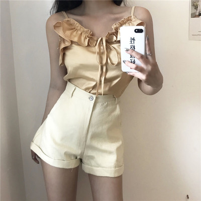 Maieu modern de damă cu volane și bretele subțiri în trei culori