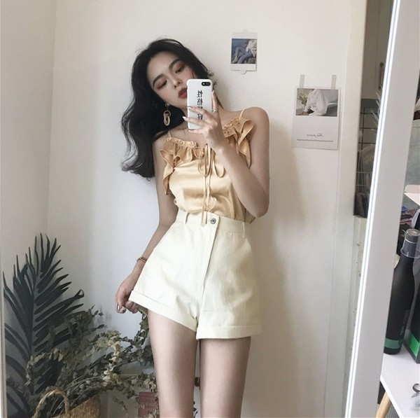 Maieu modern de damă cu volane și bretele subțiri în trei culori