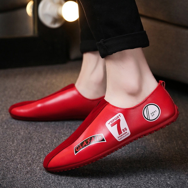 Mocasini de vara barbatesti din piele ecologica cu imprimeu