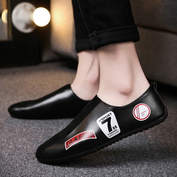 Mocasini de vara barbatesti din piele ecologica cu imprimeu