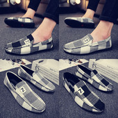 Mocasini de vară pentru bărbați în carouri în alb-negru