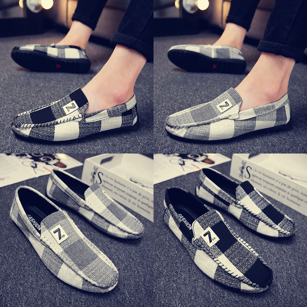 Mocasini de vară pentru bărbați în carouri în alb-negru