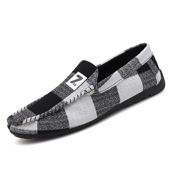Mocasini de vară pentru bărbați în carouri în alb-negru