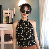 Top de damă elegant cu cravate în negru cu puncte