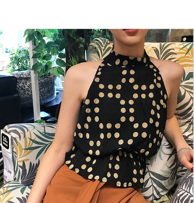 Top de damă elegant cu cravate în negru cu puncte