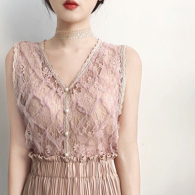 Top de damă elegant din dantelă cu decolteu în V în trei culori