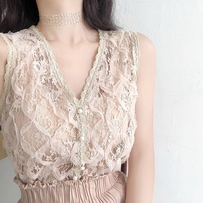 Top de damă elegant din dantelă cu decolteu în V în trei culori