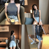 Top scurt de dama cu cravate in culorile gri si negru