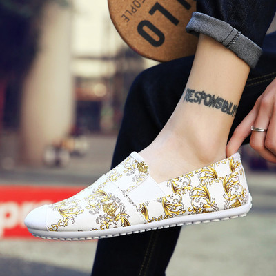 Mocasini de vara pentru barbati cu imprimeu color alb si negru