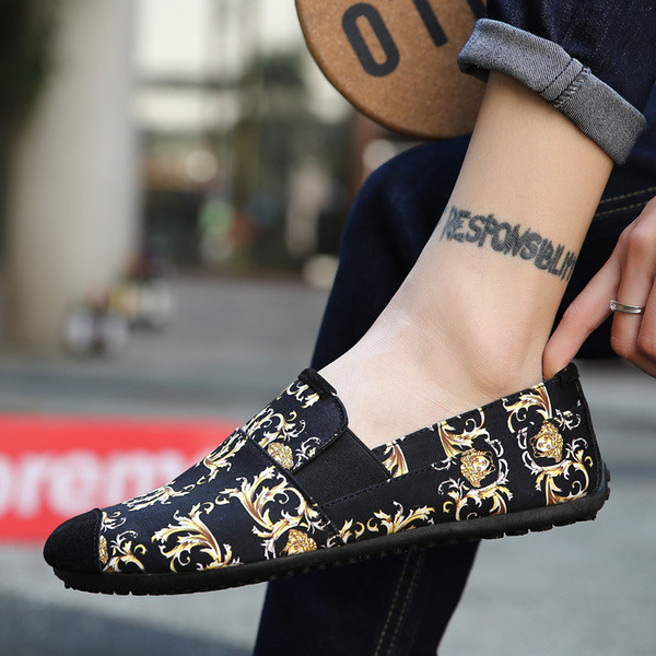 Mocasini de vara pentru barbati cu imprimeu color alb si negru