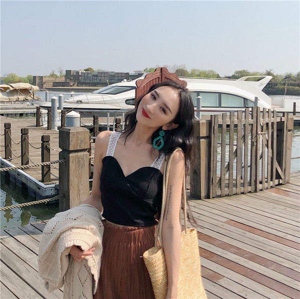 Top de dama elegant cu bretele din dantela in trei culori