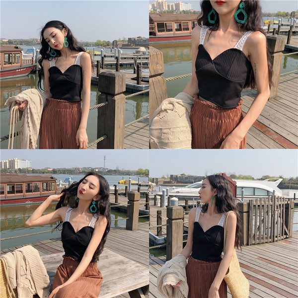 Top de dama elegant cu bretele din dantela in trei culori