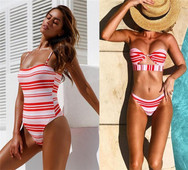 Costum de baie cu dungi în două modele - întreg și în două părți