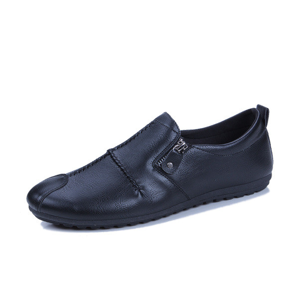 Mocasini eleganti pentru barbati cu cusatura exterioara decorativa si fermoar