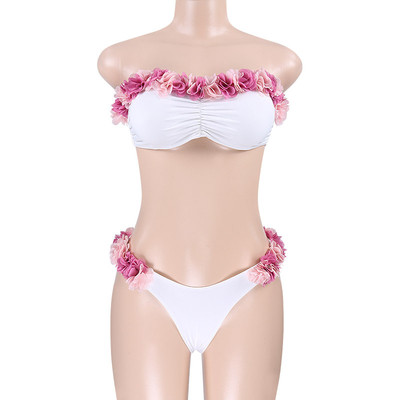 Costum de baie elegant de damă cu motive florale în două culori