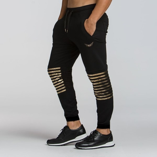 HIT Pantaloni sport pentru bărbați cu elemente aurii