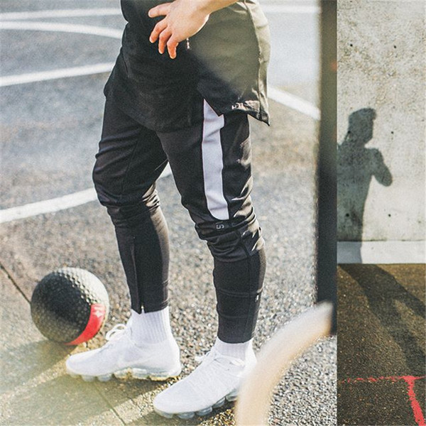 HIT Pantaloni sport pentru bărbați cu margini albe și fermoar