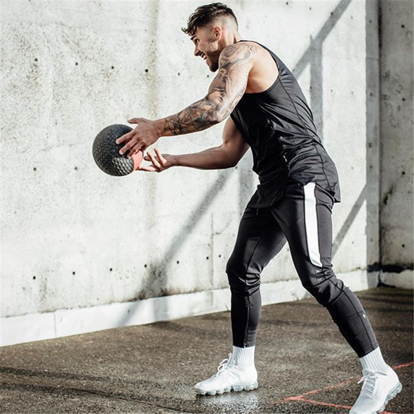 HIT Pantaloni sport pentru bărbați cu margini albe și fermoar