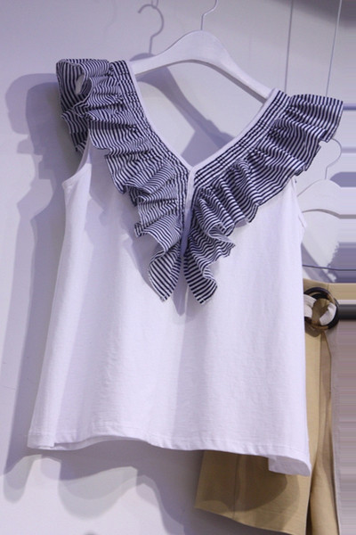 Maieu de damă cu volan în alb și negru