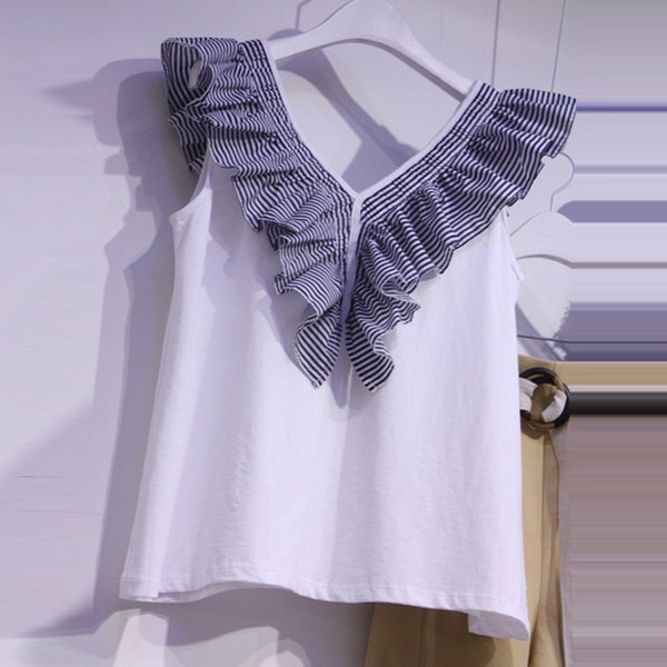 Maieu de damă cu volan în alb și negru