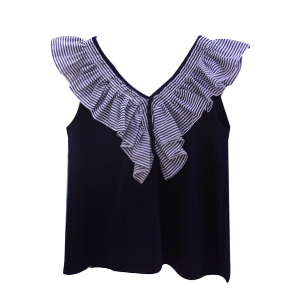 Maieu de damă cu volan în alb și negru