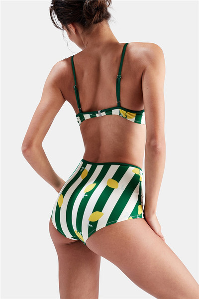 Costum de baie in dungi cu aplicatie lamai in doua modele