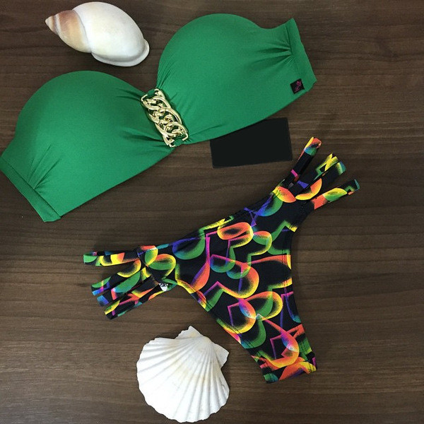 Costum de baie elegant de damă în două părți în două culori