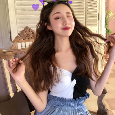 Maieu de dama cu bretele subtiri in doua culori