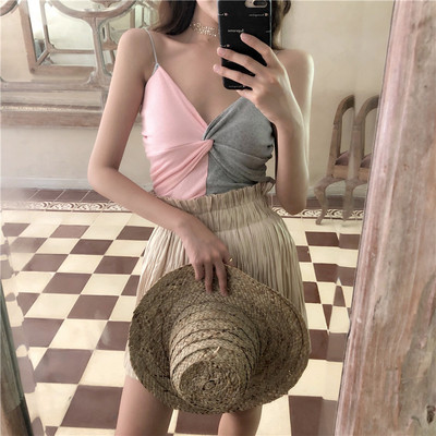 Maieu de dama cu bretele subtiri in doua culori