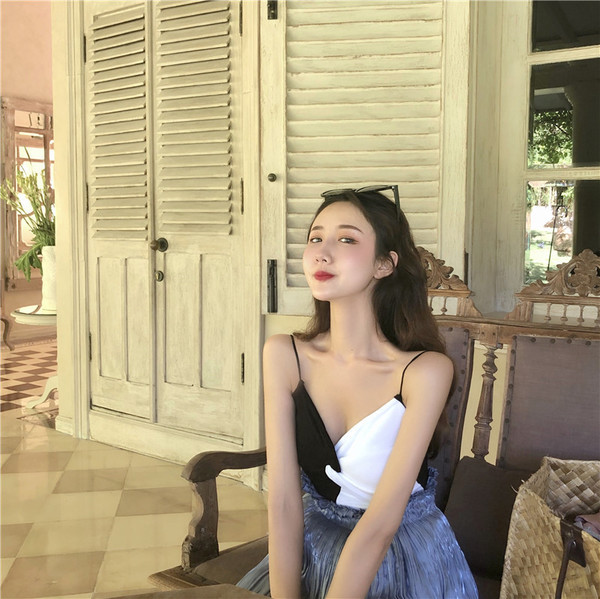 Maieu de dama cu bretele subtiri in doua culori