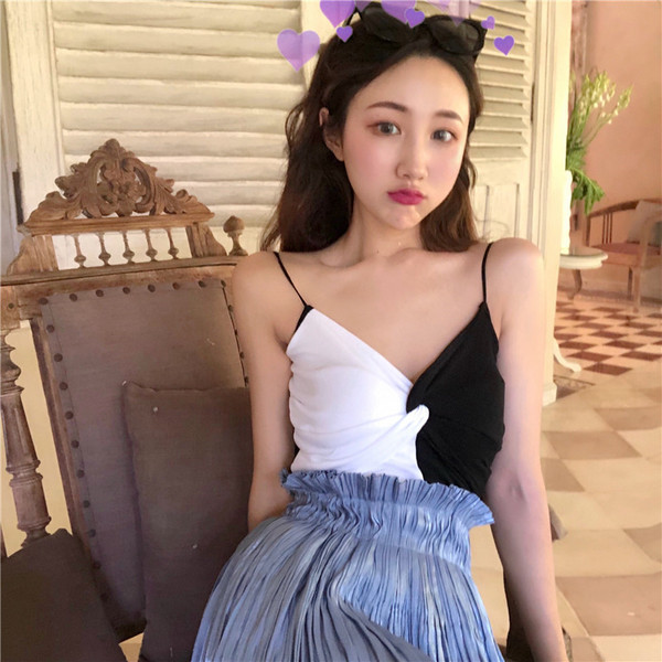 Maieu de dama cu bretele subtiri in doua culori