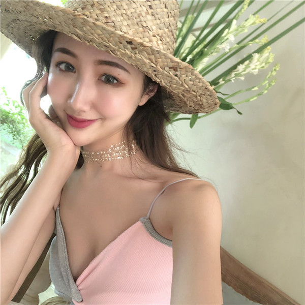 Maieu de dama cu bretele subtiri in doua culori