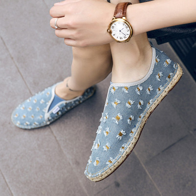 Mocasini barbatesti din denim cu motive rupte in doua culori