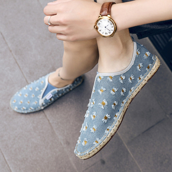 Mocasini barbatesti din denim cu motive rupte in doua culori