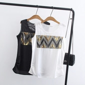 Maieu de damă în alb și negru, cu căptușeală și elemente strălucitoare