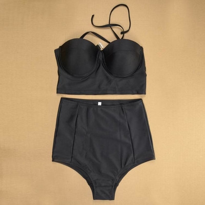 Costum de baie din două piese pentru femei de culoare neagră