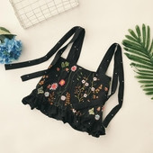 Maieu de dama de culoare neagra cu broderie florala si bretele reglabile