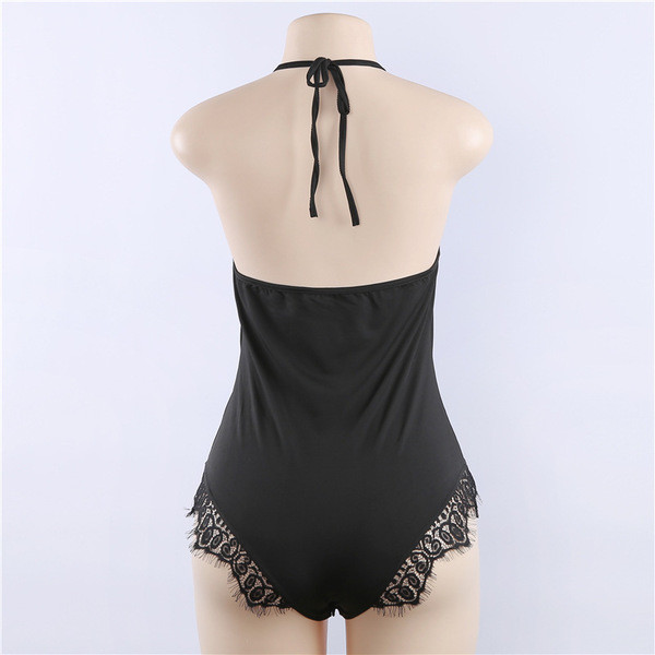 Body de dama cu bretele subtiri din negru si element din dantela