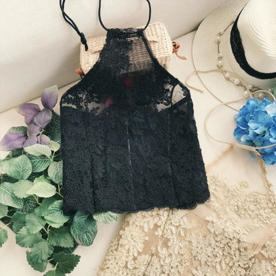 Top de dama din dantela cu spatele gol si elemente transparente in trei culori