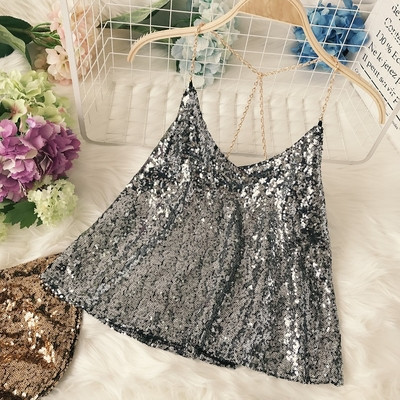 Maieu modern de dama cu bretele subtiri si paiete in trei culori