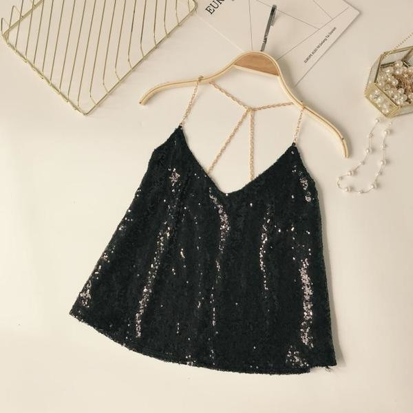 Maieu modern de dama cu bretele subtiri si paiete in trei culori