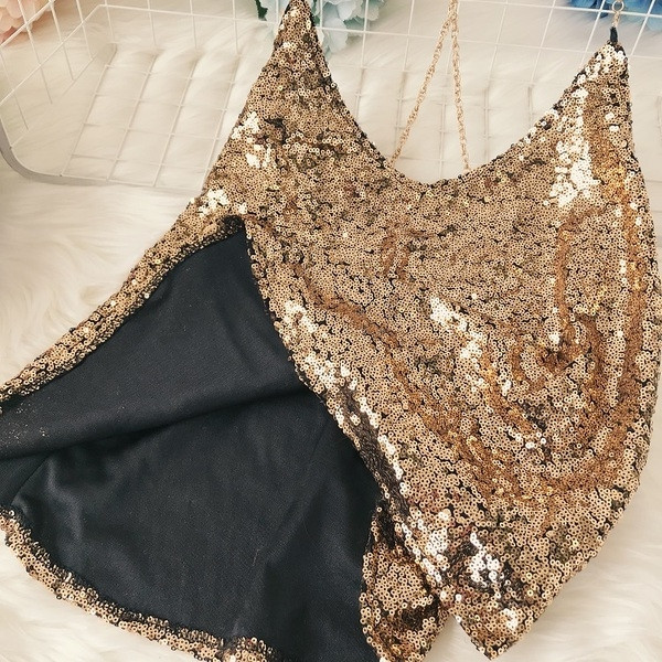 Maieu modern de dama cu bretele subtiri si paiete in trei culori